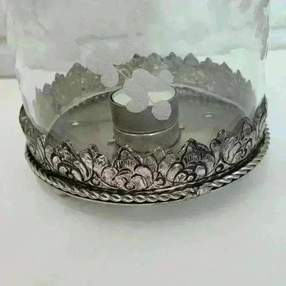 Large 14" Jug  Etched Crystal Tea Votive Candle Holder Silver Metal Handle - Picture 11 of 15